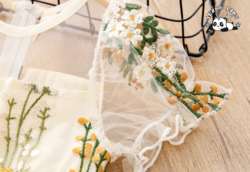 LEZONKIDS - Kids Clothing Wholesale Summer Dress Girl Flower Embroidery Tulle Dresses for Kids Girls